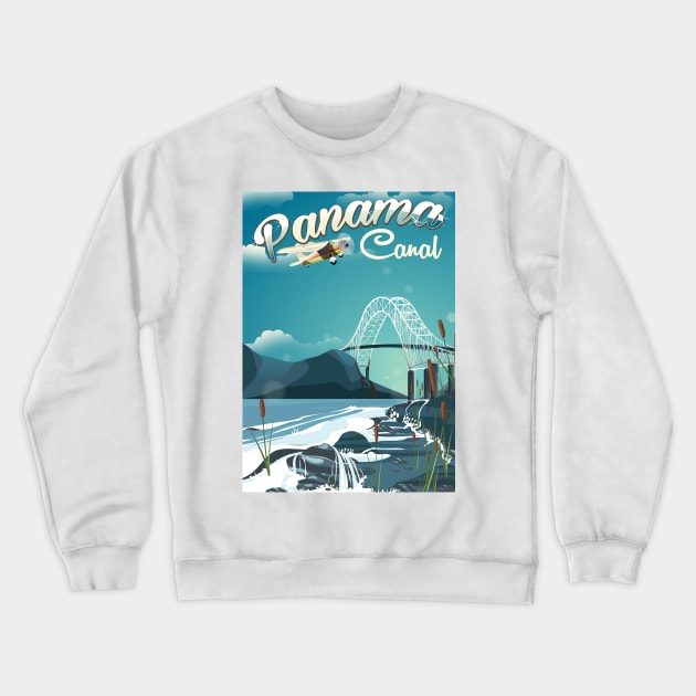 Panama Canal travel poster Crewneck Sweatshirt by nickemporium1